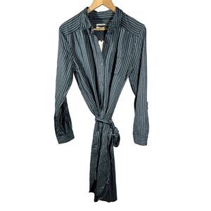 ANTHROPOLOGIE Women's Long Sleeve Belted Striped Shirt Dress Blue Size 12 - NWT